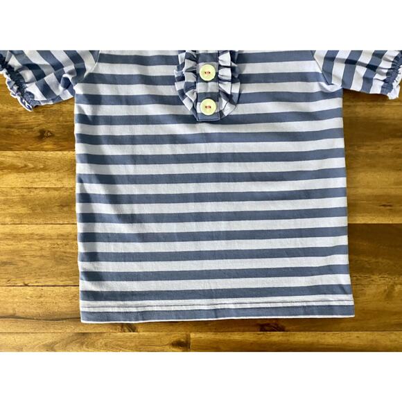 Matilda Jane Character Counts Charmer Knit Short Sleeve Blue Stripe Ruffle Top 4 - Picture 4 of 8